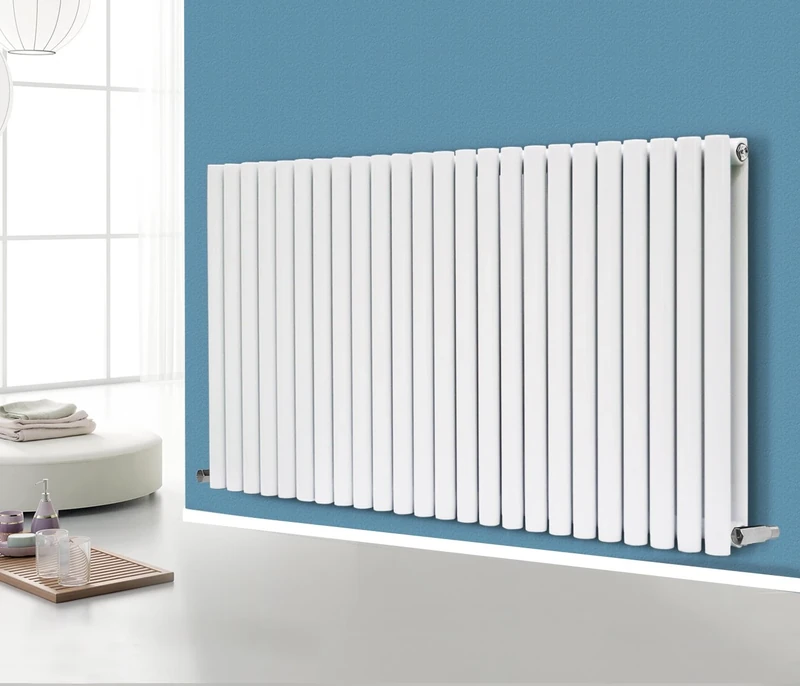 NRG Horizontal 600x1416 Oval Column Designer Radiator Central Heating Double Panel Gloss White for Bathroom Living Room and Kitchen