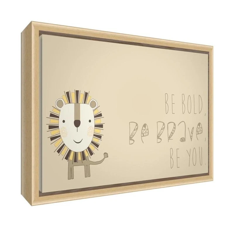 Feel Good Art Framed Box Canvas with Solid Natural Wooden Frame in Cute Illustrative Design (64 x 44 x 3 cm, Large, Beige/Neutrals, Be Bold/Be Brave/Be You)