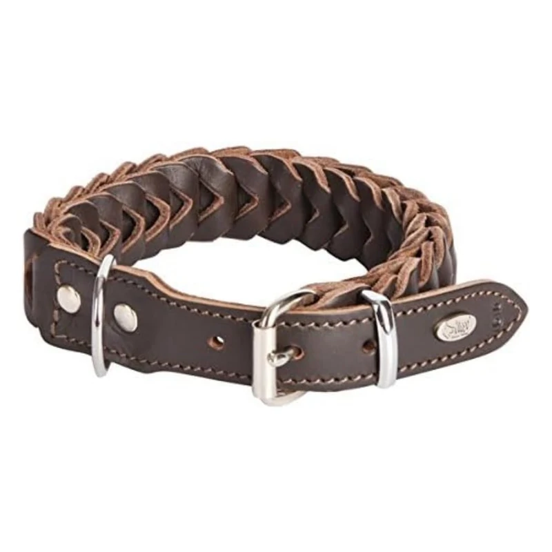 Dingo Soft Leather Dog Collar Handmade in Shell Style Full Grain Leather Brown 12168