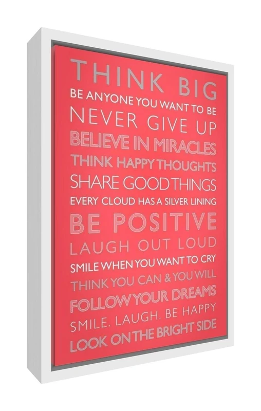 Feel Good Art Giclée Printed Canvas with Solid White Wooden Frame Surround &ltBe Positive> Coral, 64 x 44 x 3cm (Large), Wood, 60 x 40 cm