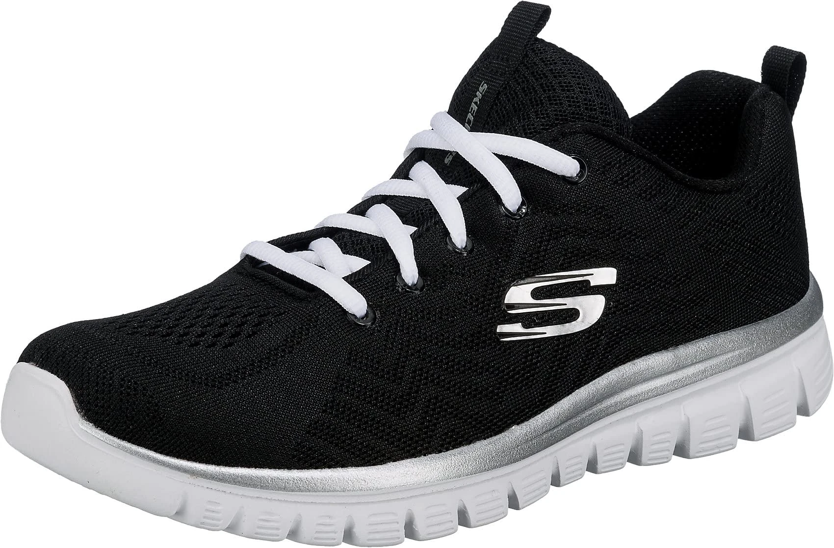 Skechers Women's Graceful Get Connected Sneaker, Black Mesh White Trim, 3.5 UK
