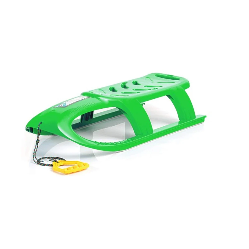 Long 2 person BULLET kid sledge with metal runners and rope, light green