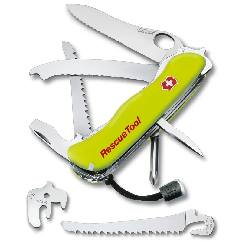 Victorinox, Rescue Tool MW, Swiss Army Pocket Knife, Large, Multi Tool, Camping, 13 Functions, Blade with Wavy Edge, Screwdriver 7 mm, Wire Stripper, Lockable Blade, One Hand