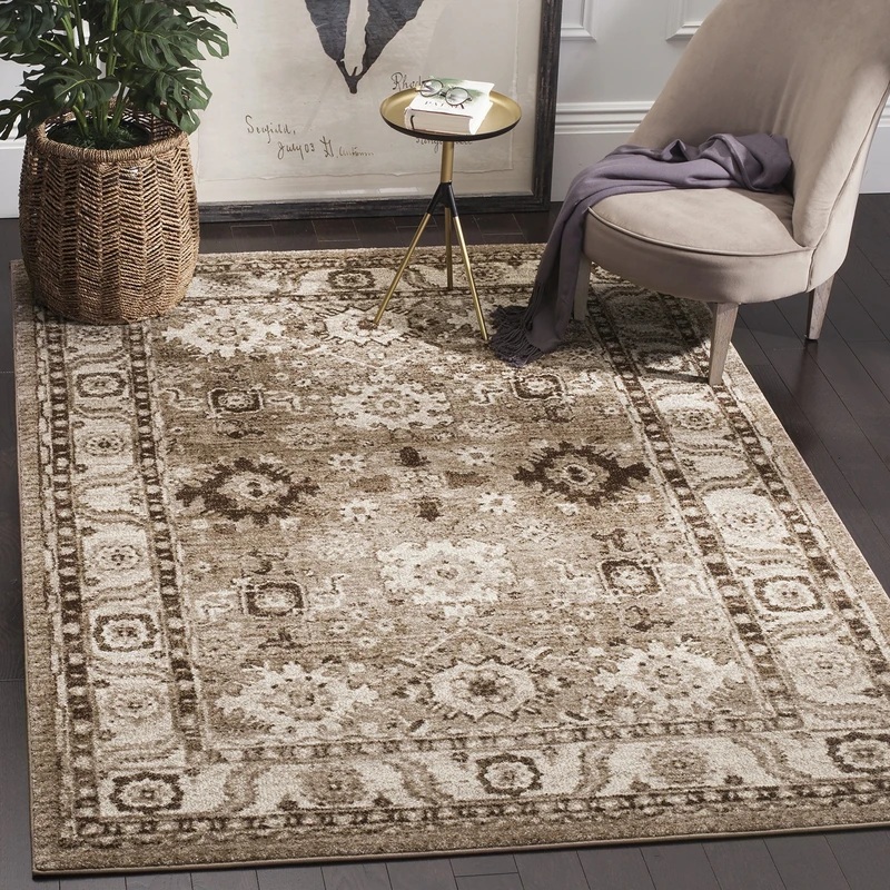 Safavieh Vintage Hamadan Indoor Woven Rectangle Area Rug, Persian Collection, VTH214, in Taupe, 160 X 229 cm for Living Room, Bedroom or Any Indoor Space