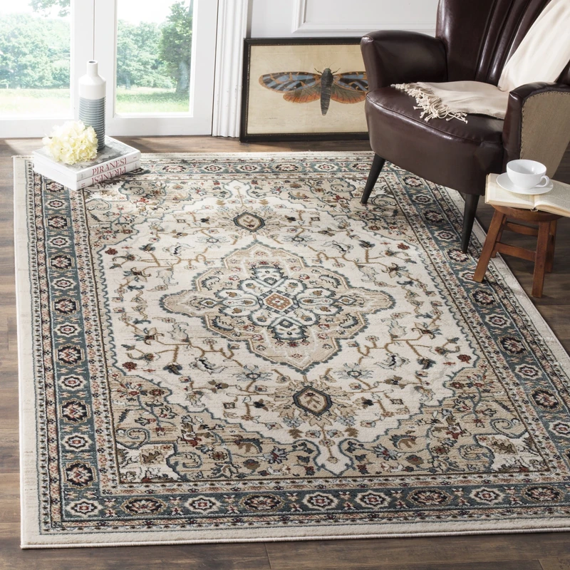 Safavieh Traditional Rug for Living Room, Dining Room, Bedroom - Lyndhurst Collection, Short Pile, in Cream and Beige, 200 x 200 cm