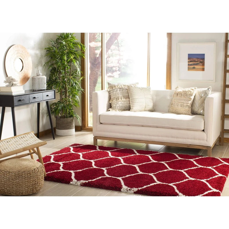 Safavieh Shaggy Indoor Woven Rectangle Area Rug, Hudson Shag Collection, SGH280, in Red/Ivory, 91 x 152 cm for Living Room, Bedroom or Any Indoor Space