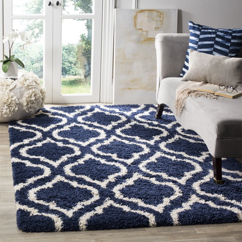 Safavieh Shaggy Indoor Woven Rectangle Area Rug, Hudson Shag Collection, SGH284, in Navy/Ivory, 91 x 152 cm for Living Room, Bedroom or Any Indoor Space