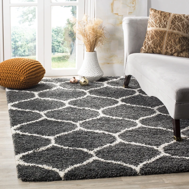 Safavieh Shaggy Indoor Woven Rectangle Area Rug, Hudson Shag Collection, SGH280, in Dark Grey/Ivory, 183 x 274 cm for Living Room, Bedroom or Any Indoor Space