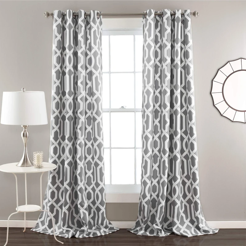 Lush Decor Edward Trellis Curtains Light Filtering Window Panel Set for Living, Dining, Bedroom (Pair), Gray, 52" W x 108" L