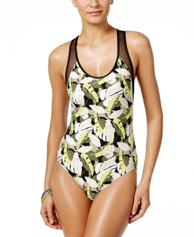 Vince Camuto Women's Rainforest Racerback One-Piece Black Multi Swimsuit