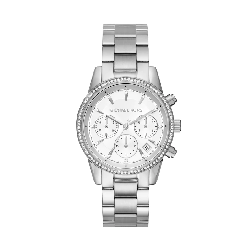 Michael Kors MK6428 Ladies Bryant Silver Plated Chronograph Watch