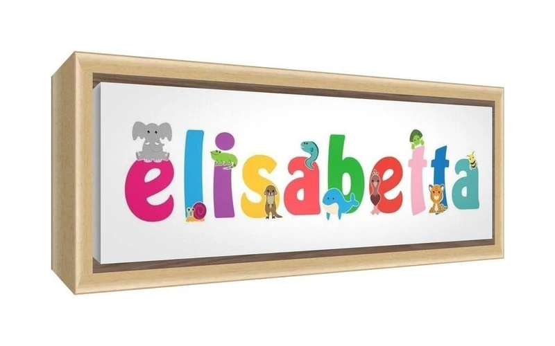 Little Helper LHV-ELISABETTA-2159-FCNAT-15IT Natural Wood Framed Canvas Print, Personalised Design with Girl Name Elizabeth, Multi-Colour, 25 x 63 x 3 cm