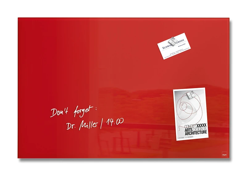 SIGEL GL122 Premium Glass magnetic Board, glossy surface, 60 x 40 cm, easy mounting, Red - Artverum
