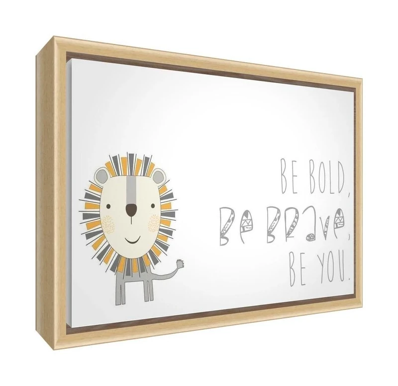 Feel Good Art Framed Box Canvas with Solid Natural Wooden Frame in Cute Illustrative Design (64 x 44 x 3 cm, Large, Soft Grey, Be Bold/Be Brave/Be You)