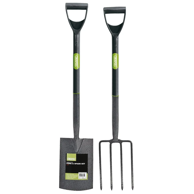 Draper Carbon Steel Garden Fork and Spade Set | Gardening Tools Set | Long Handled Garden Tools | 83971