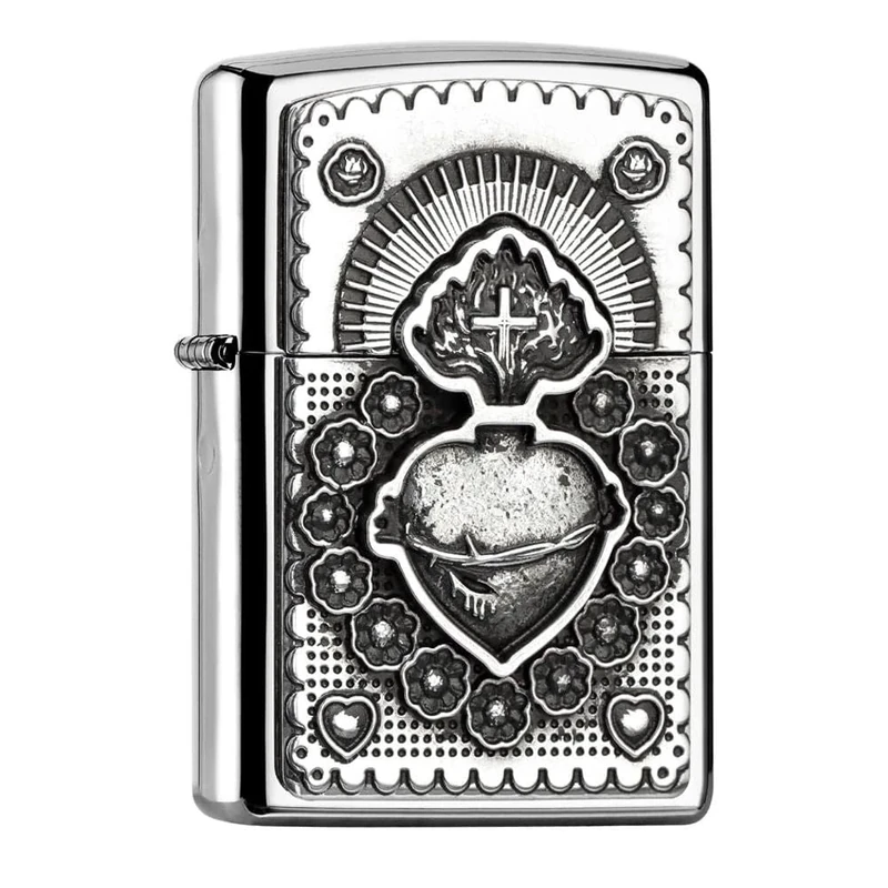 Zippo Lighter, Chrome, Black, 5.8 x 3.8 x 1.8 cm