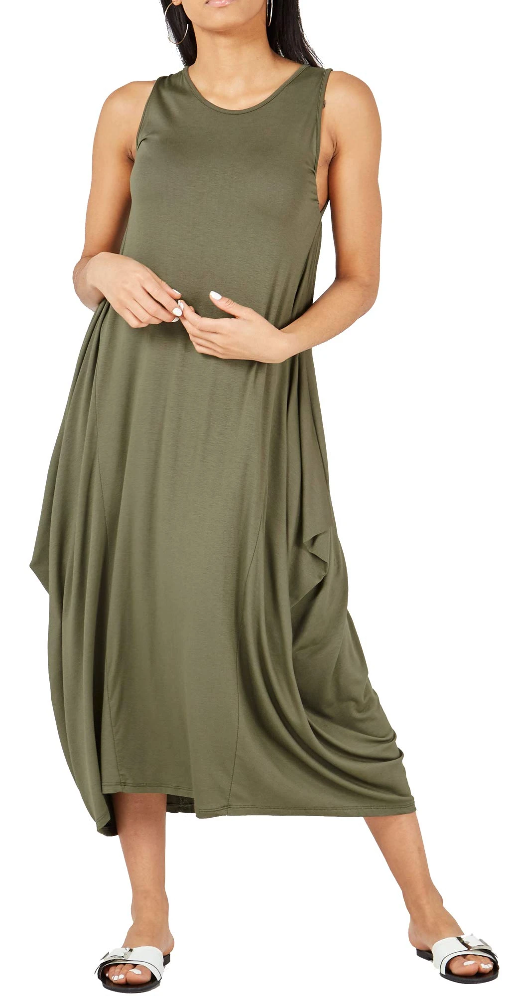 Re Tech UK - Womens Sleeveless Baggy Loose Racer Dress - Lagenlook Tulip Round Neck - Maxi Dresses for Women UK, Ladies Summer Dresses, Beach Holiday Clothes, Plus Size Dress for Women Khaki 16-18