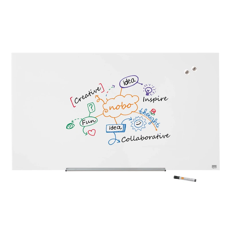 Nobo Glass Magnetic Whiteboard with Removable Pen Tray, 1260 x 710 mm, InvisaMount Mounting System, Impression Pro, Brilliant White, 1905177