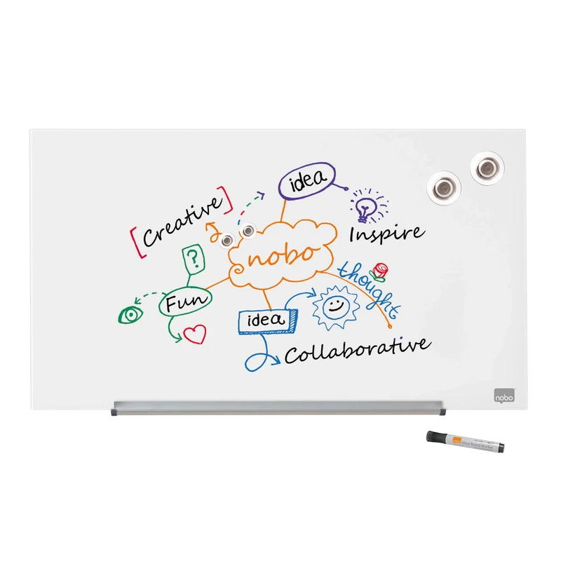 Nobo Glass Magnetic Whiteboard with Removable Pen Tray, 680 x 380 mm, InvisaMount Mounting System, Impression Pro, Brilliant White, 1905175