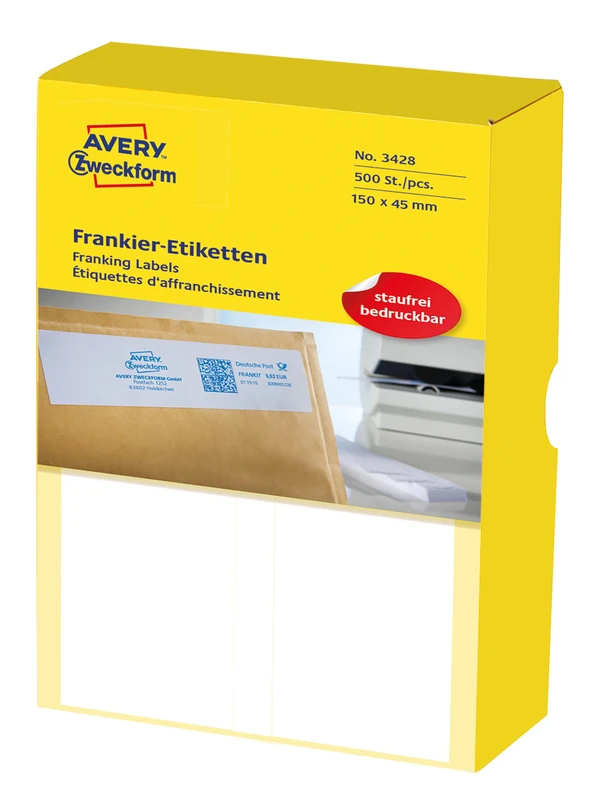 Avery Zweckform 3428 Franking Labels (for Frama, 150 x 50 mm Matt Paper Pack of 500 White