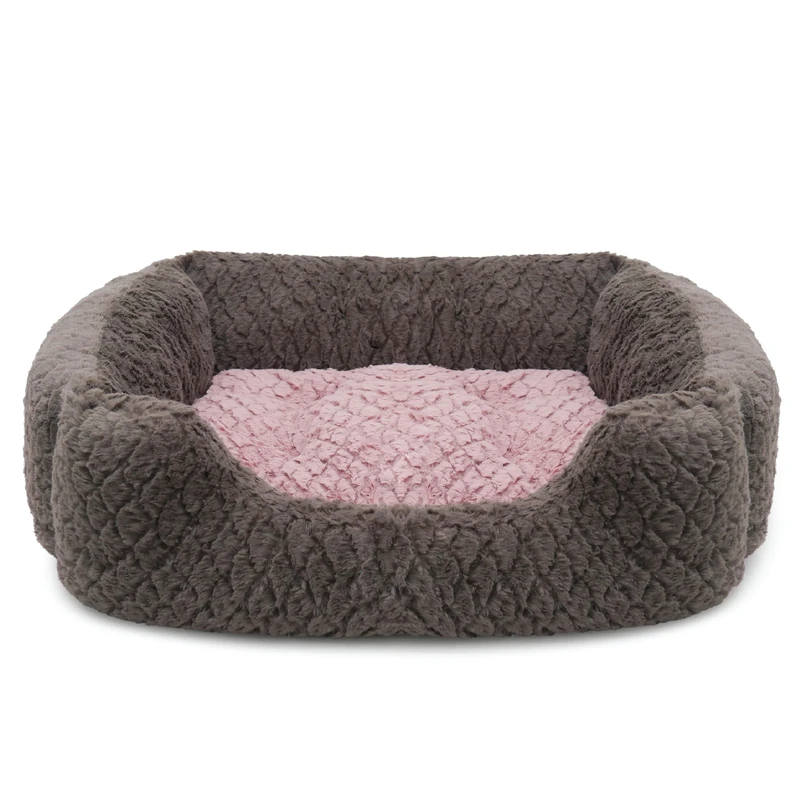 Rosewood Grey & Pink Square Dog Bed, Large