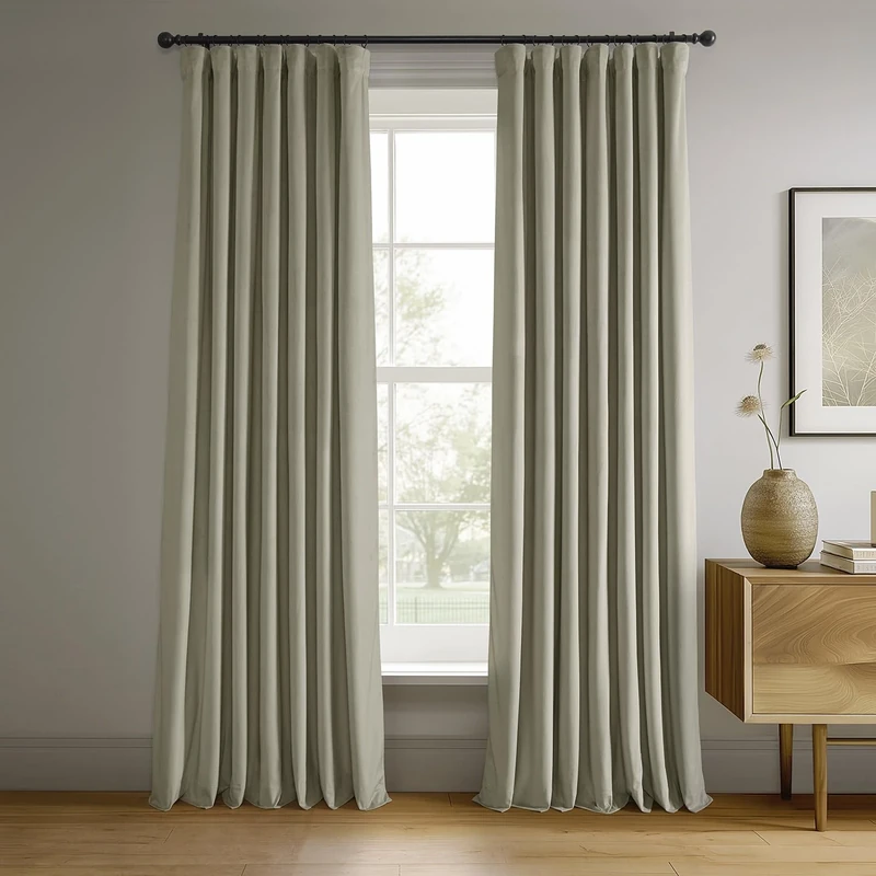 HPD Half Price Drapes Signature Velvet Thermal Blackout Curtains for Living Room 96 Inch Long (1 Panel) Rod Pocket Insulated Blackout Curtains for Bedroom Window Curtains, 50W x 96L, Cool Beige