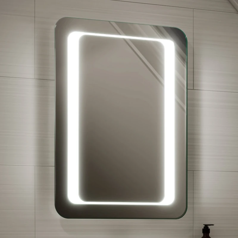 iBathUK Halo LED Bathroom Mirror Battery Operated Rectangular Light Up Mirror with Bright LED Illumination Modern Frameless Copper Free Wall Mounted Design for Bathrooms 500x700mm