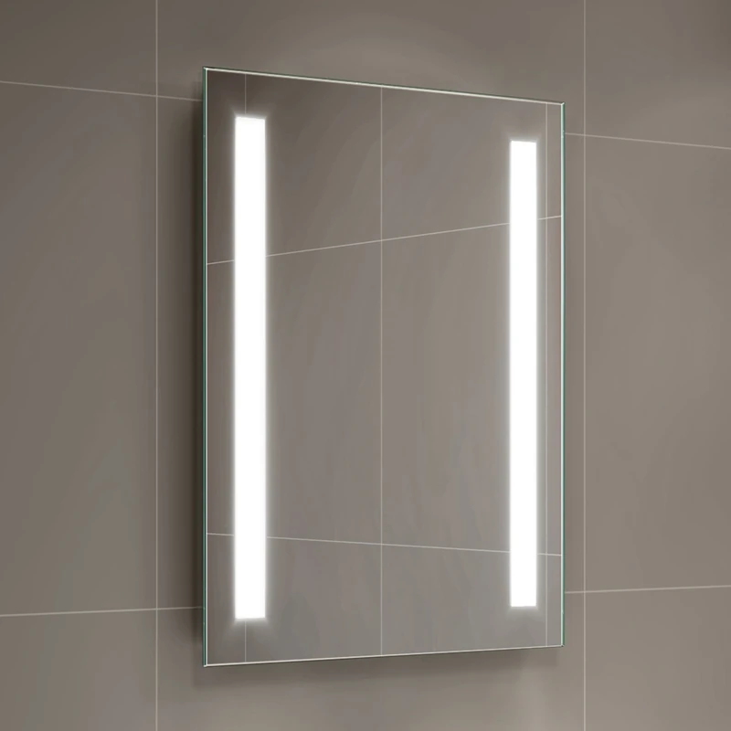 iBathUK Eclipse LED Bathroom Mirror Battery Operated Rectangular Light Up Mirror with Bright Cool LED Illumination Modern Frameless Copper Free Silver Wall Mounted Design for Bathrooms IP44 500x700mm