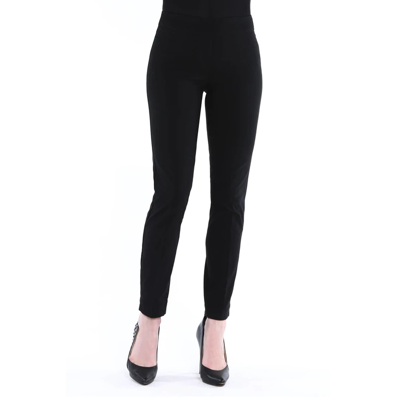 Slim-Sation Women's Wide Band Pull on Ankle Pant with Tummy Control, Black Denim, 6