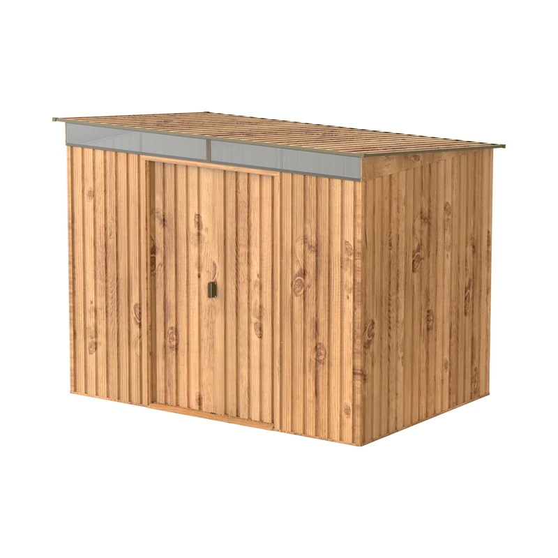 Duramax TOP Pent Roof Skylight 8 x 6 (4.86 m2) Metal Garden Shed, Made of Hot-Dipped Galvanized Steel, Strong Reinforced Roof Structure, Built-in skylight for sunlight, Metal Storage Shed, Woodgrain