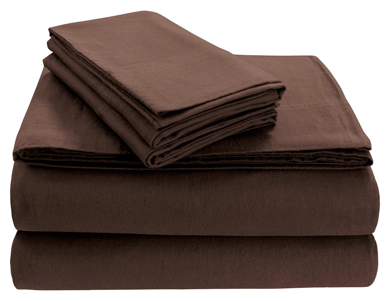 Tribeca Living SOLFL170SSQUCH Solid 5-Ounce Flannel Extra Deep Pocket Sheet Set Queen Chocolate