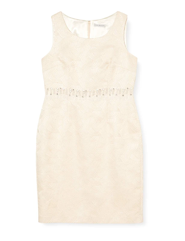 Gina Bacconi Women's Artex Metallic Jacquard Beaded No Information|#254 Sleeveless Regular Dresses, Off-White (Ivory), 18 - Image 1