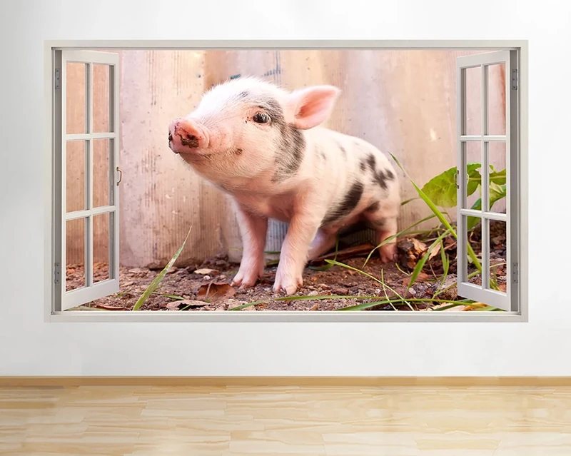 H266 Piglet Cute Baby Animals Window Wall Decal 3D Art Stickers Vinyl RoomKids Bedroom Baby Nursery Cool Livingroom Hall Boys Girls (HUGE (100x175cm))