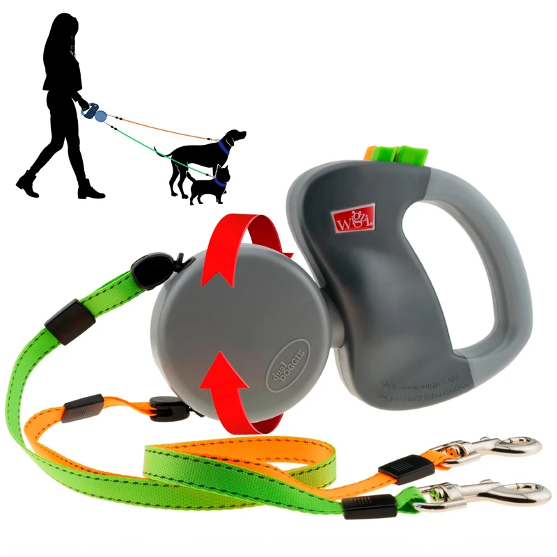 Wigzi STDDV2-GO Dual Doggie Retractable, Gray - Image 1