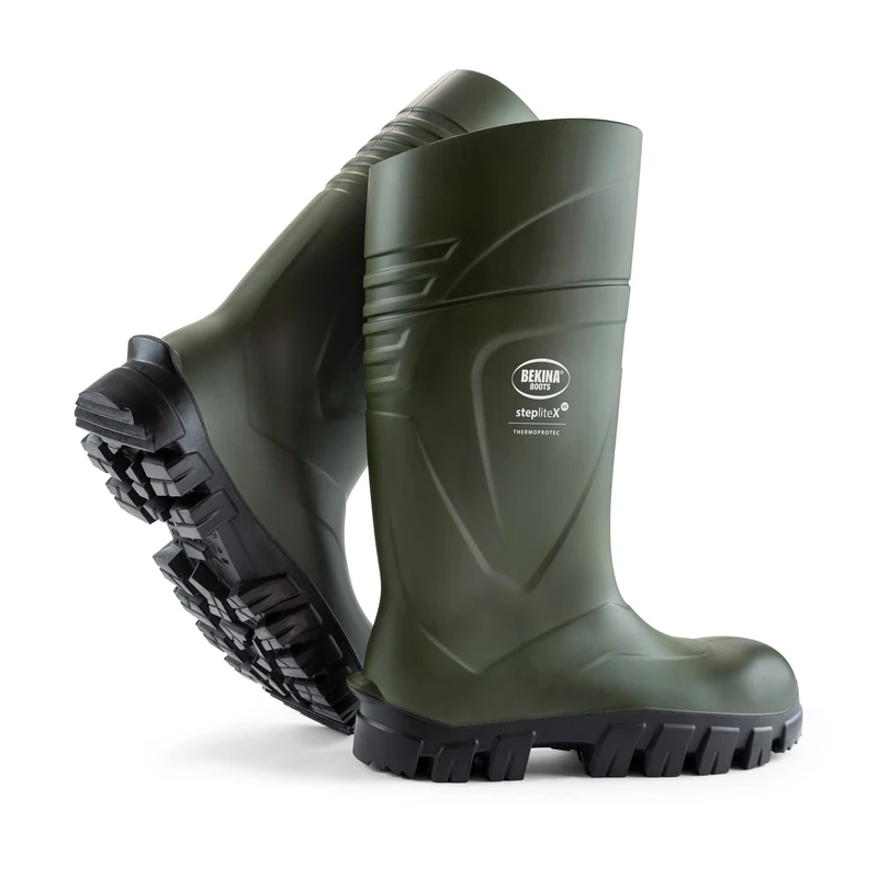 Robust safety boots for men and women with toecap and safety sole, metal free, work boots fishing, feather light, non-slip, winter boots insulating down to - 40 degrees, green, UK 7 MENS SIZE - Image 1