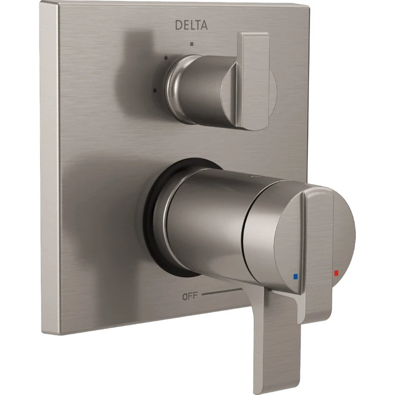 DELTA FAUCET T27T867-SS, Stainless Ara Angular Modern TempAssure 17T Series Valve Trim with 3-Setting Integrated Diverter