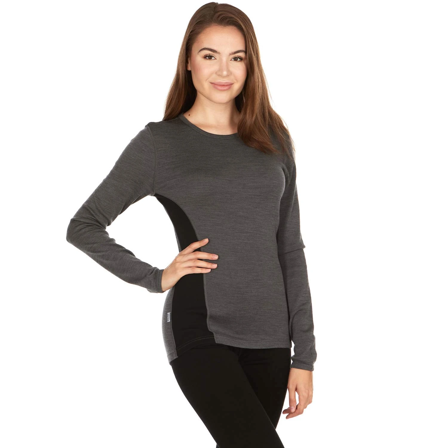 100% Merino Wool - Women's Midweight Base Layer - Long Sleeve Crew - Charcoal Gray Black - Medium