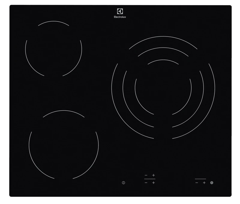 Electrolux EHF6232IOK 60 cm Ceramic Hob with 3 Cooking Zones, Double 27 cm, Independent Touch Control, Safety Lock, Residual Heat Indicator, Black