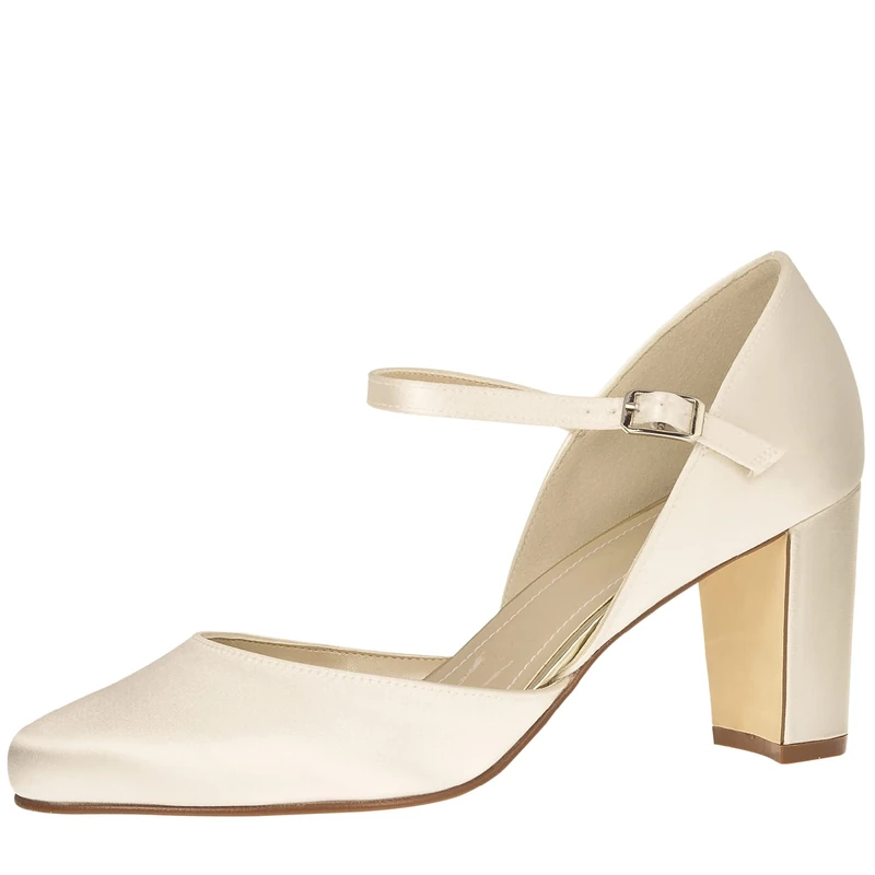 Rainbow Club Bridal Shoes Yasmin - Pumps, Ivory Satin - Strap, Block Heel - Size 39.5 EU (6.5 UK)