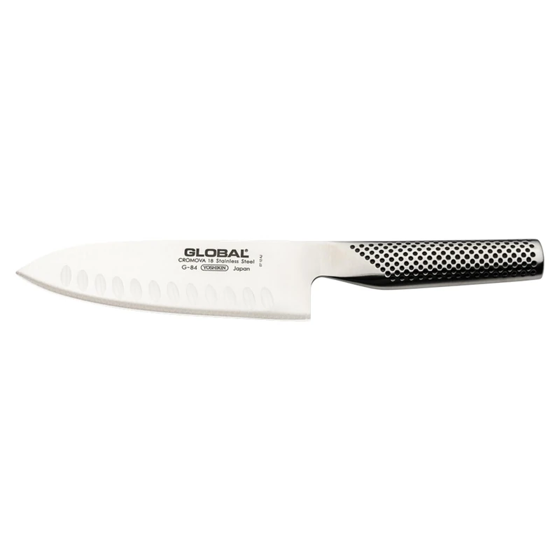 Global G-84 Chef's Knife 16cm Fluted Blade, Versatile Japanese Kitchen Knife, Premium Quality All Stainless Steel Design