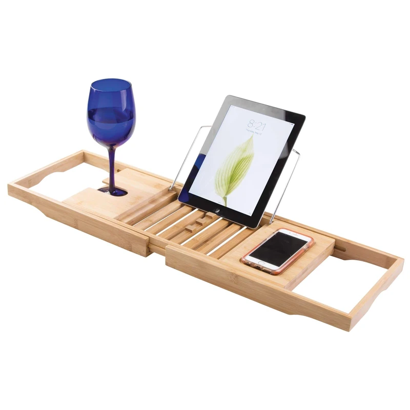 iDesign Formbu Bathtub Caddy with Reading Tray and Phone Holder, Natural