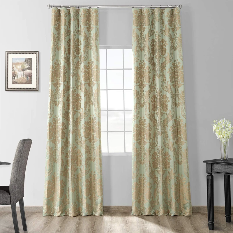 HPD Half Price Drapes Designer Damask Curtains for Room Decoration 120 Inches Long Faux Silk Room Darkening Curtains (1 Panel), 50W x 120L, Jade & Gold