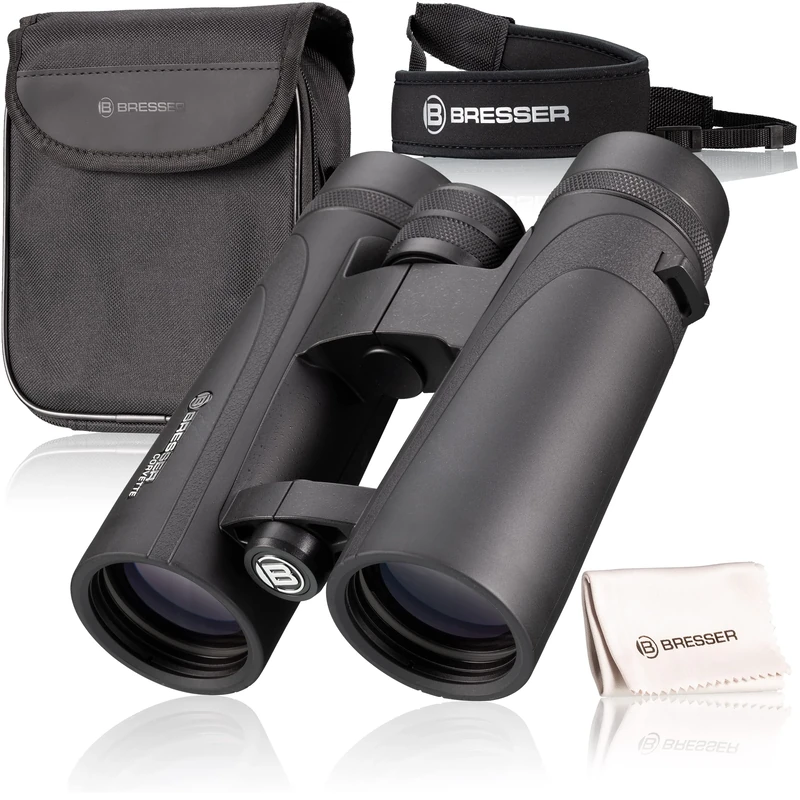 Bresser Corvette 10x42 waterproof binoculars with nitrogen filling, BaK-4 glass prisms, LE eyepieces for comfortable use, multi-layer coating and nylon carrying case
