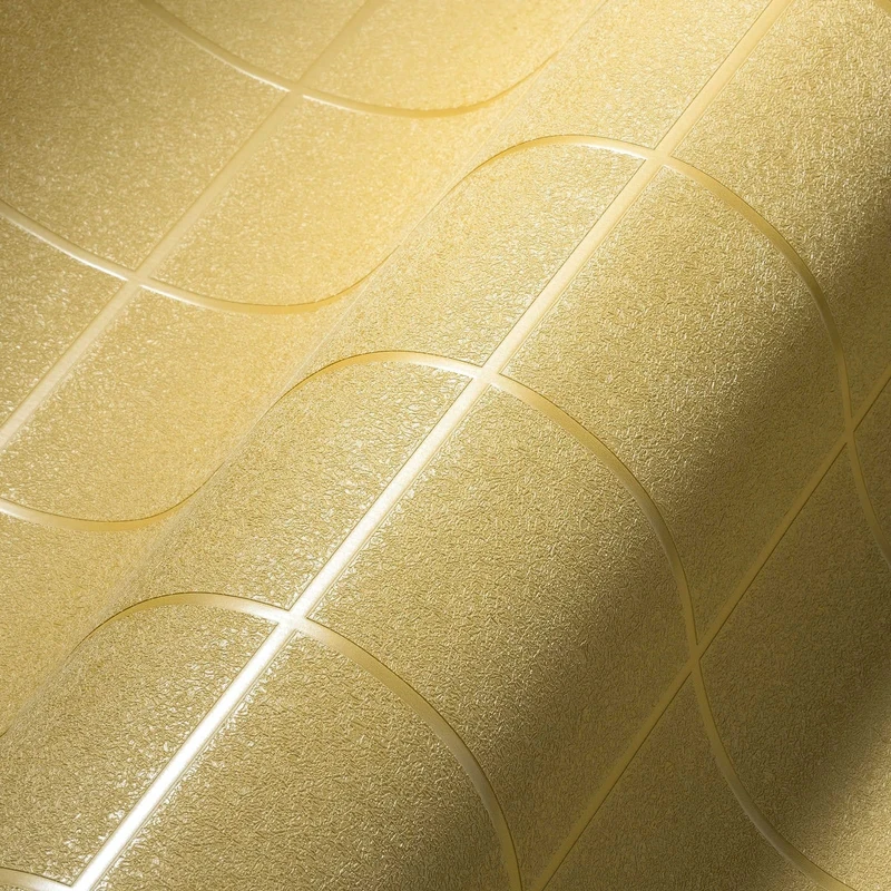 Architects Paper Non-Woven Wallpaper Luxury Wallpaper in Tile Look 10.05 m x 0.53 m Yellow Metallic Made in Germany 306726 30672-6
