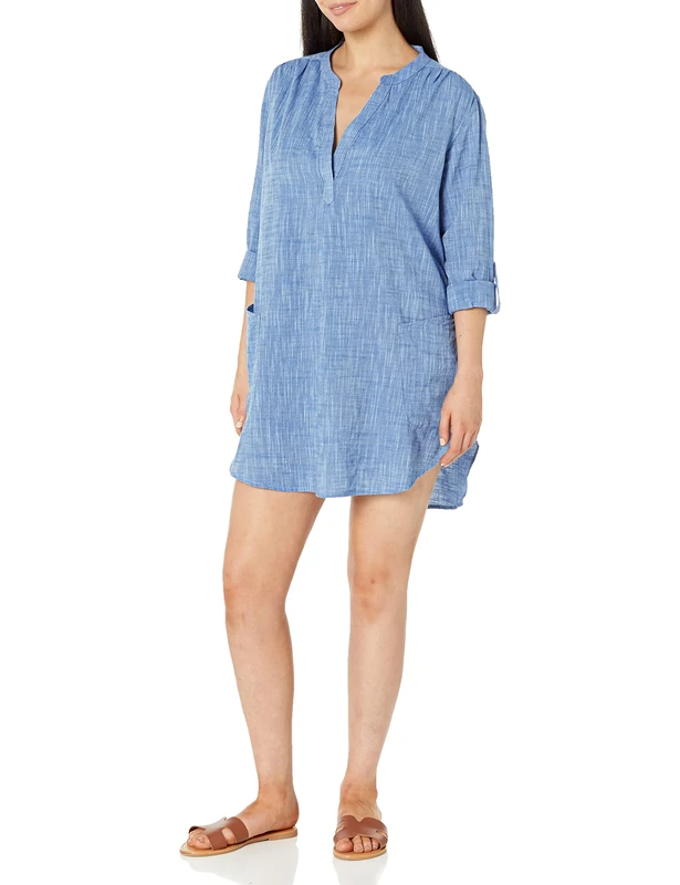 Seafolly Women's Basics Boyfriend Beach Shirt Swimwear Cover-Ups, Chambray, Medium