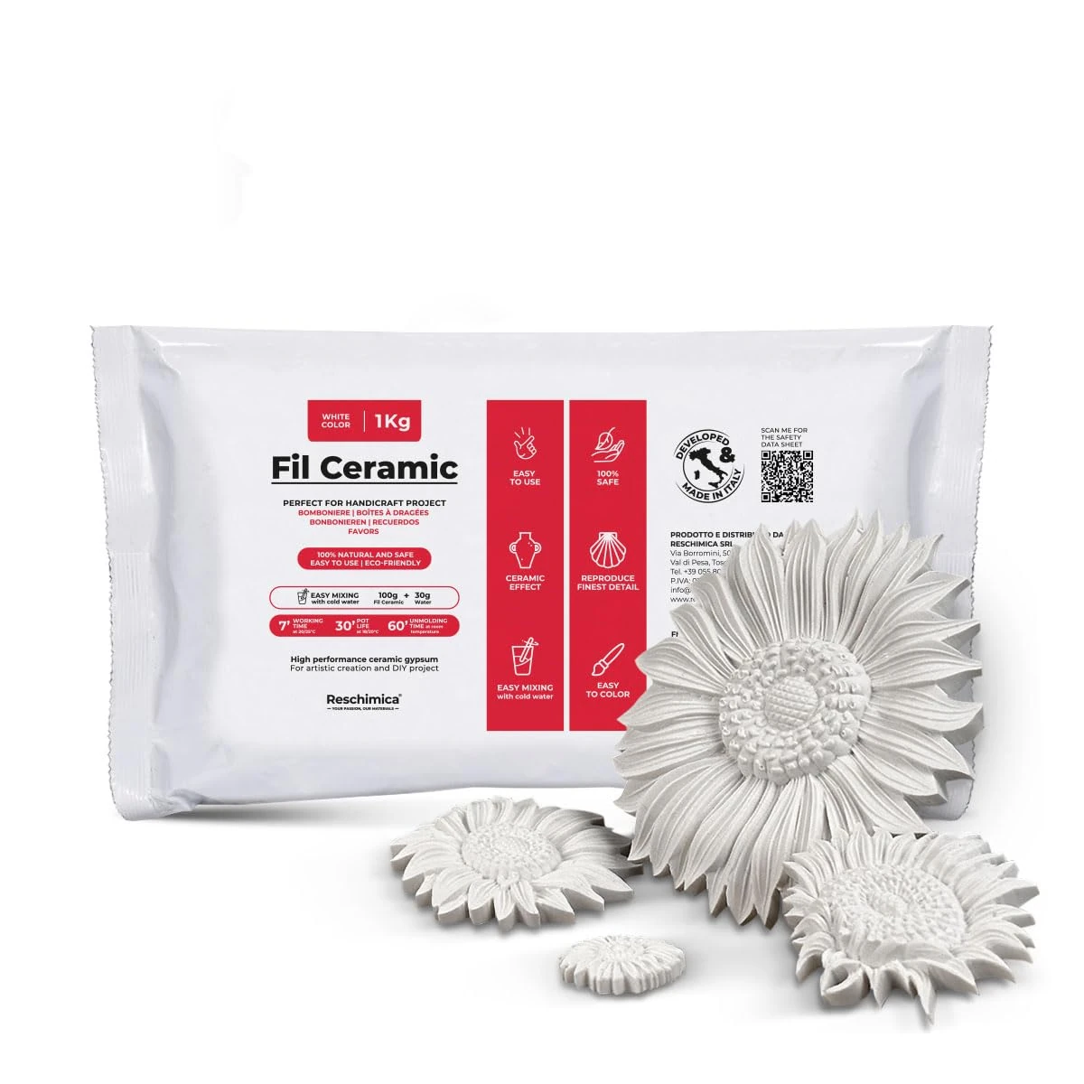 Non-Toxic Casting Plaster Powder, Air-Drying, Odorless Ceramic Plaster, for DIY Projects & Creative Crafts, White, Easy to Use (White, 1 kg)