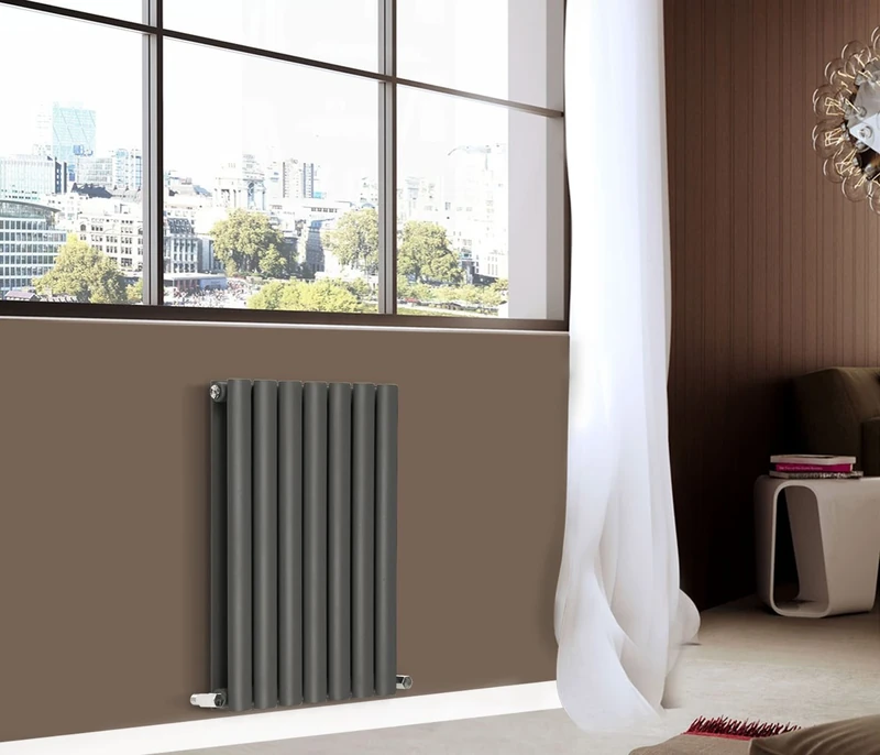 NRG 600x413mm Oval Column Designer Radiator Double Panel Anthracite Bathroom Central Heating