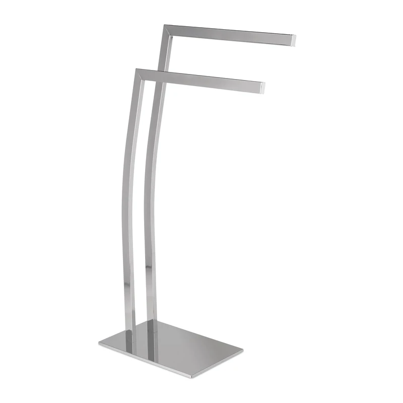 Relaxdays WIMEDO Corner Towel Rack, Size: 80 x 32 x 20 cm Stainless Steel Free-Standing Towel Stand with 2 Rails, Silver
