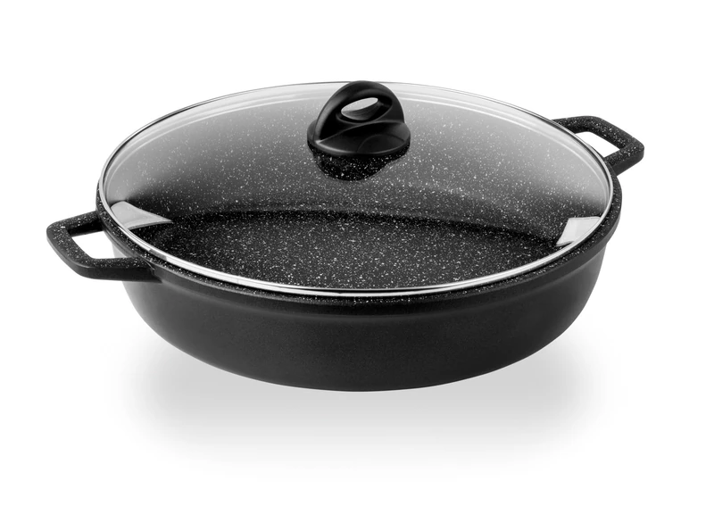 Barazzoni Le Cooking Special Pan with Lid, Diecast Aluminium, Black, 36 cm