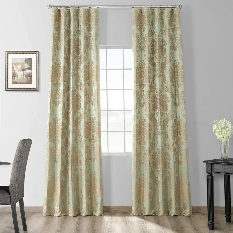 HPD Half Price Drapes Designer Damask Curtains for Room Decoration 108 Inches Long Faux Silk Room Darkening Curtains (1 Panel), 50W x 108L, Jade & Gold